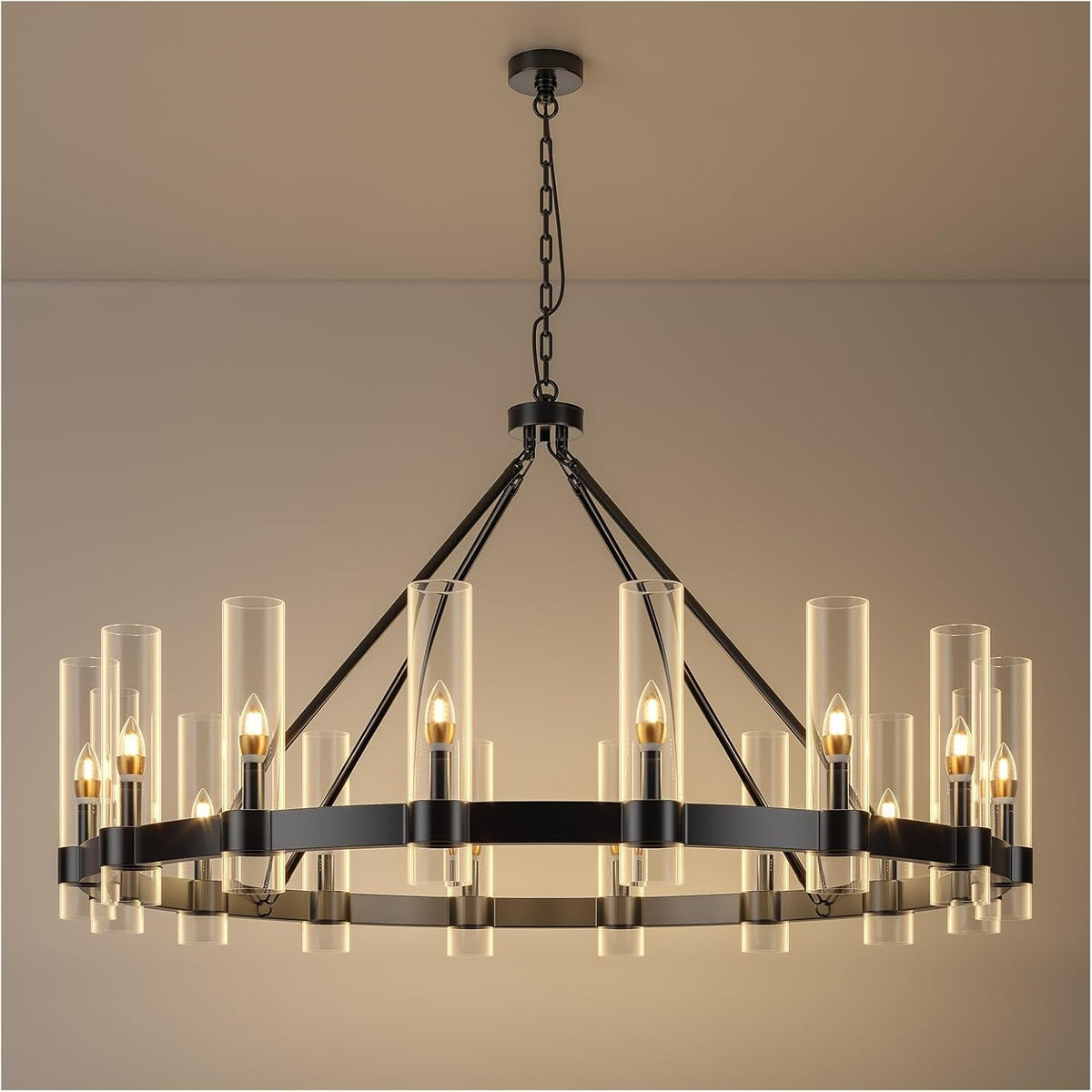 48-inch-black-wagon-wheel-chandelier-with-glass-shade-16-lights-modern-farmhouse-style-ideal-for-dining-room-kitchen-entryways