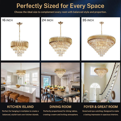 Gold Crystal Chandelier 16”Modern Ceiling Dining Room Pendant Light Fixtur5