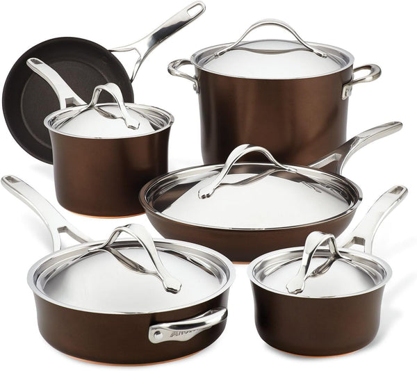 83852 Nouvelle Copper Hard Anodized Nonstick Cookware Set / Pots and Pans Set - 11 Piece, Brown1