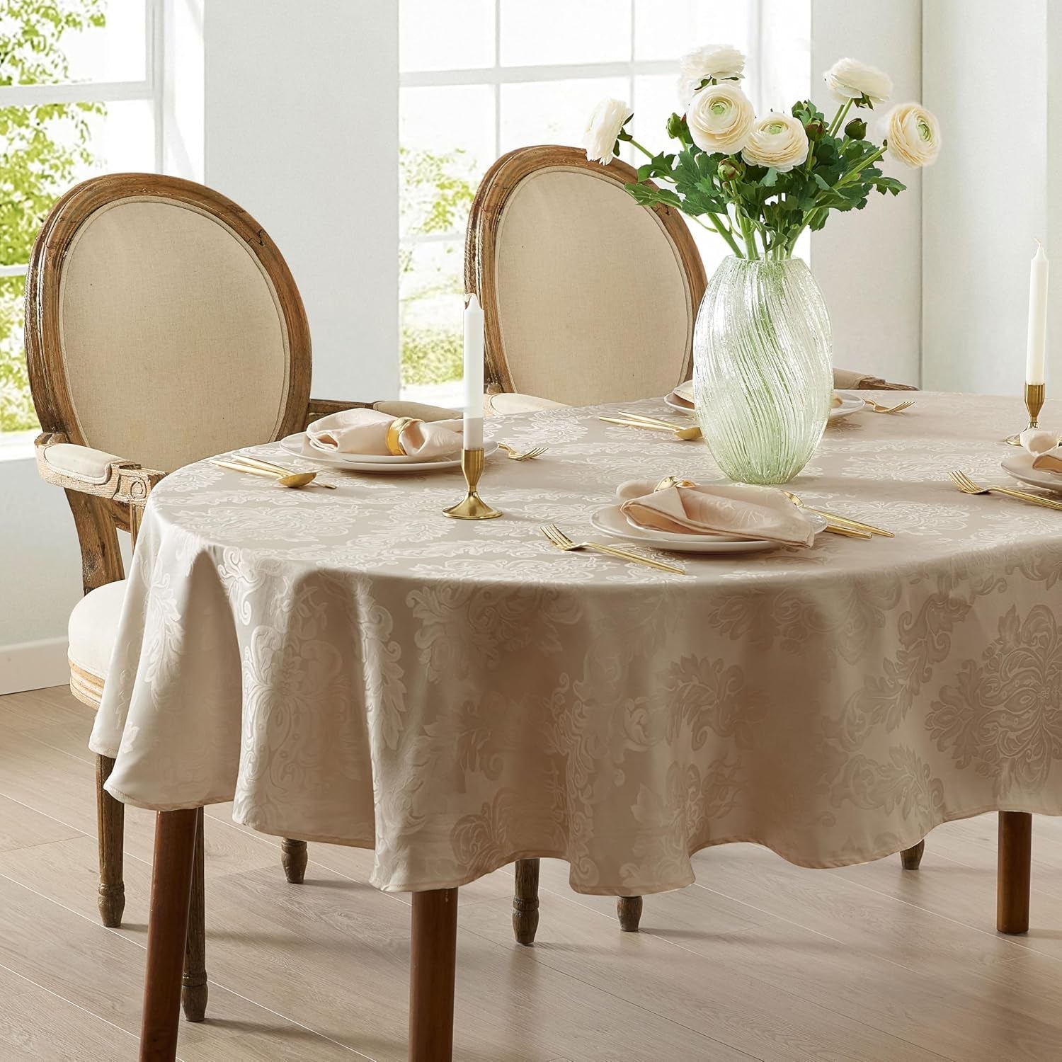 barcelona-luxury-damask-fabric-tablecloth-60-wide-x-102-oval-golden-beige-100-polyester-no-iron-soil-resistant-dining-room-party-and-banquet-table-cover