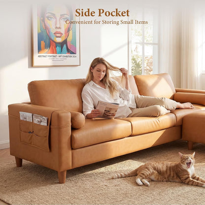 100" L-Shaped Faux Leather Couch, Modular Sectional Sofa, Camel5