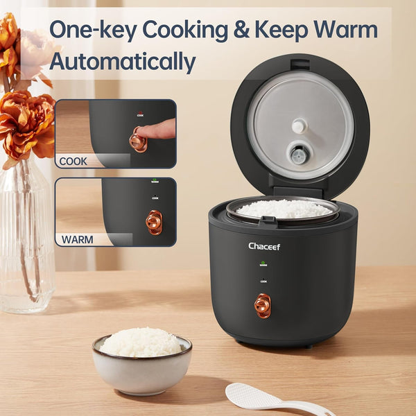 Rice Cooker 2 Cups Uncooked, 1.2L Portable Rice Cooker Small, Black | Non-Stick Pot, Auto Keep Warm, for White & Brown Rice & Oatmeal, Portable for Travel, Dorm & Office, Compact & Easy to Store4