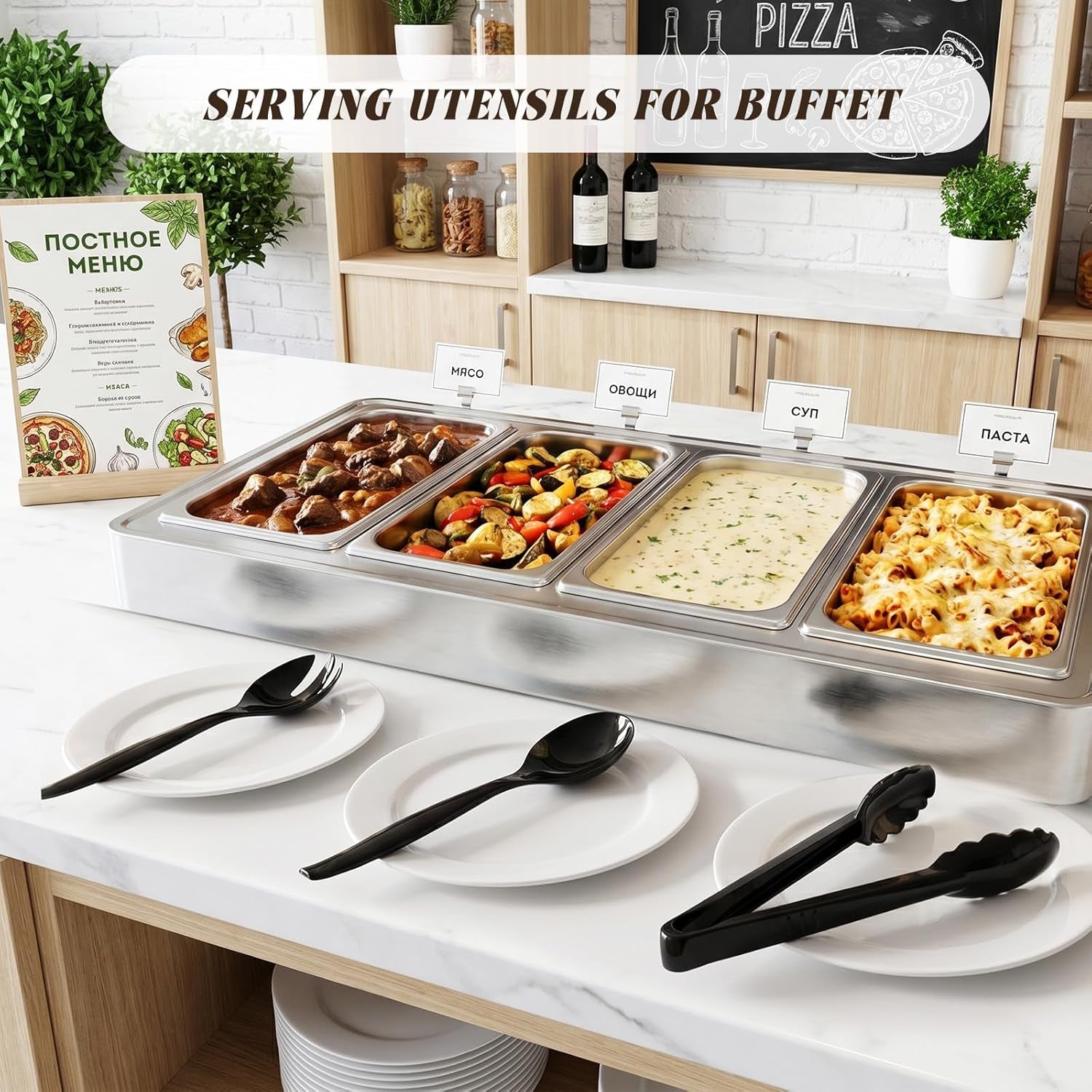 plastic-serving-utensils-set-disposable-tongs-spoons-for-buffet-10inch-heavy-duty-bpa-free-18pc-party-catering-supplies-buffet-display-utensils-for-restaurant-wedding-banquet-food-black