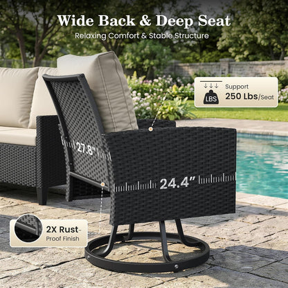 7 Seats Patio Furniture Set, 360° Swivel Chairs, 6 Pieces, Beige6