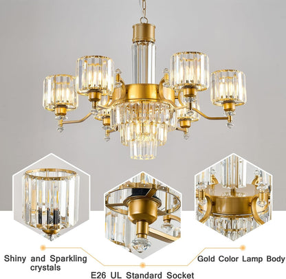 7-Light Modern Large Crystal Chandelier Gold Adjustable Hanging Pendant Light Vintage Farmhouse Ceiling Light Fixture for Living Room Dining Room Bedroom Foyer Entryway Staircase3