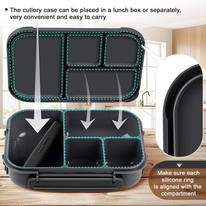 Lunch Box Kids,Bento Box Adult,Leakproof Lunch Containers for Adults/Kids/Toddler,1200Ml-4 Compartments Bento Lunch Box with Utensil,Microwave & Dishwasher & Freezer Safe (Dark Gray)4