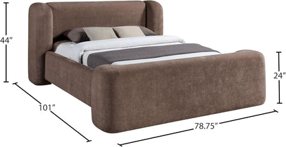 Meridian Furniture Modenabrown-Q Modena Collection Modern | Contemporary Queen Bed with Soft Brown Polyester Chenille 570 GSM Fabric, Solid Wood Inner Frame, 78.75" W X 101" D X 44" H, Brown, Queen3