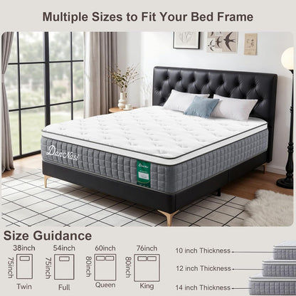 Queen Size Mattress, 12 Inch Medium Firm Hybrid Memory Foam and Spring Mattress Provides Motion Isolation and Pressure Distribution, Effectively Alleviating Back Pain and Improving Sleep, Certipur-Us2