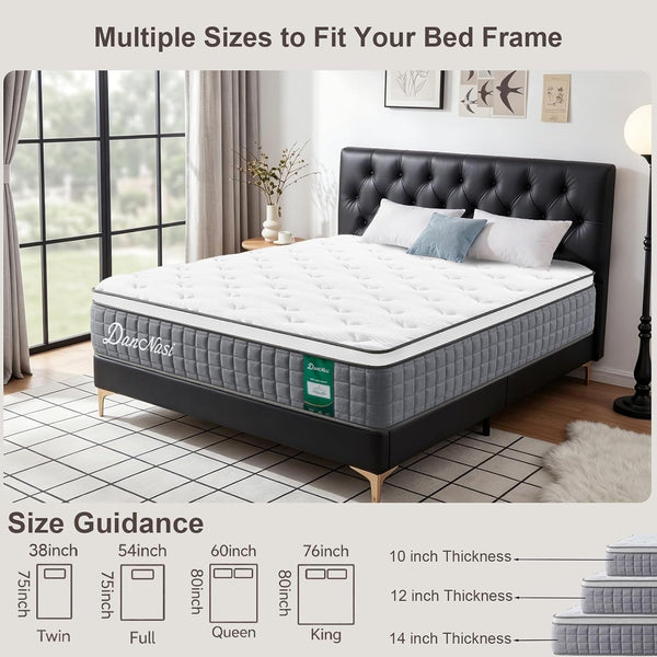 Queen Size Mattress, 12 Inch Medium Firm Hybrid Memory Foam and Spring Mattress Provides Motion Isolation and Pressure Distribution, Effectively Alleviating Back Pain and Improving Sleep, Certipur-Us2