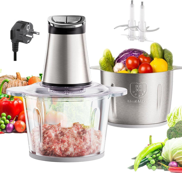 3L Dual Bowl Food Processor 2 Blades 2-Speed Digital Display Quiet | 220V EU Plug, 3L Capacity, 36-45Db Ultra-Quiet, Dishwasher-Safe, Stainless Steel Blades, Digital Display, Multi-Functional1