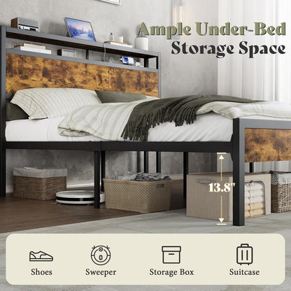 King Size Platform Bed Frame with Charging Station4