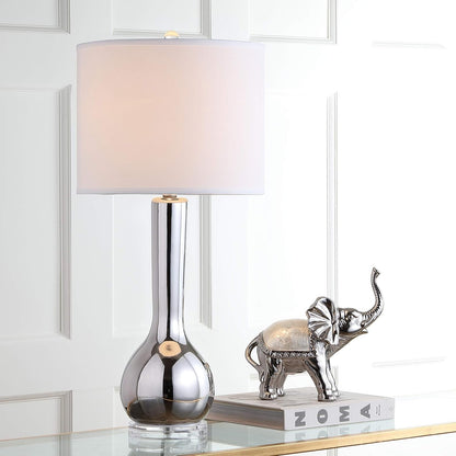 SAFAVIEH Lighting Collection Mae Long Neck Modern Contemporary Silver Ceramic 31-Inch Bedroom Living Room Home Office Desk Nightstand Table Lamp Set of 2 (LED Bulbs Included)4