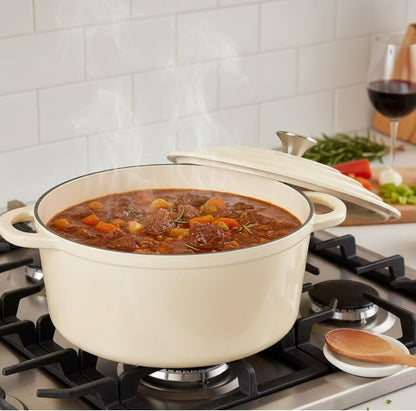 3-Quart Enameled Cast Iron Dutch Oven Pot with Lid, Cream3