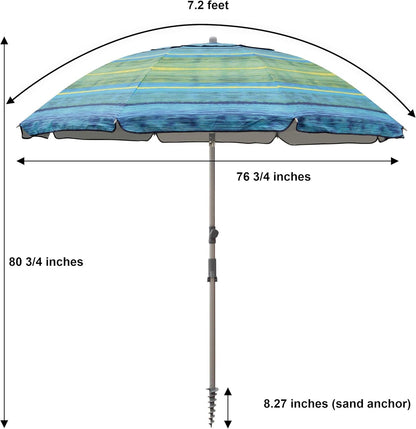 7.2' Beach Umbrella with Sand Anchor, Outdoor Portable Beach Umbrella for Sand with Tilt Pole, Carry Bag, Air Vent2