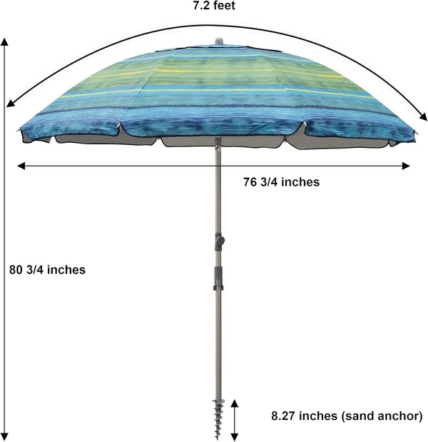 7.2' Beach Umbrella with Sand Anchor, Outdoor Portable Beach Umbrella for Sand with Tilt Pole, Carry Bag, Air Vent2