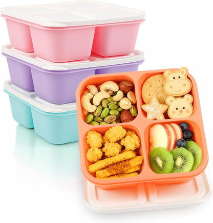 Bento Box Adult Lunch Box- 4 Pack,4 Compartment Snack Containers Reusable Meal Prep Stackable Bpa-Free Lunch Containers for Home, Work, Travel (4 Color)1