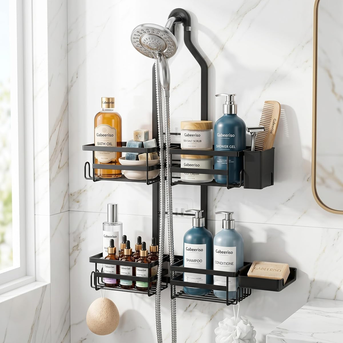 shower-caddy-hanging-overhead-adjustable-organizer-black