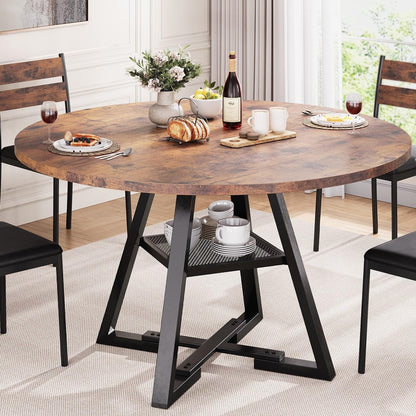 round Dining Table for 4,Kitchen Dining Room Circle Dinner Pedestal Table,Space Saving Wood Kitchen & Dining Room Furniture (Vintage, 46In)1