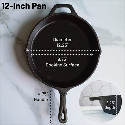 12 Inch round Large Pre-Seasoned Cast Iron Skillet2