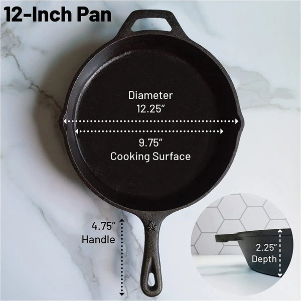 12 Inch round Large Pre-Seasoned Cast Iron Skillet2