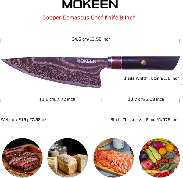 Copper Damascus Steel Knife, Premium V Gold Powder Steel Core Chef Knife with Gift Wooden Box, Ergonomic Ebony Wood, Professional Cooking Knives for Home & Restaurant4