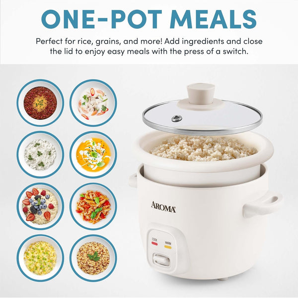 Housewares 4-Cups (Cooked) / 1Qt. Rice & Grain Cooker (ARC-302NG), White3