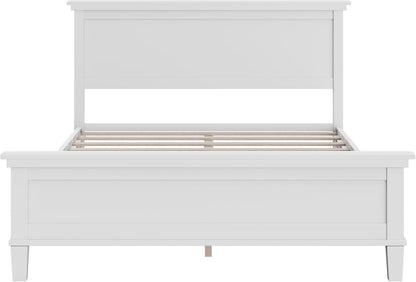 Queen Size Platform Bed, Mid-Century Wooden Bed Frame with Headboard and Tapered Legs for Bedroom, Wood Slat Support, No Box Spring Needed, Easy Assembly (White)6
