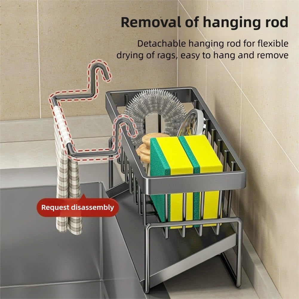 kitchen-sink-caddy-organzier-sponge-holder-with-auto-drain-tray-detachable-towel-rack-rustproof-stainless-kitchen-countertop-soap-dispenser-organizer-gray