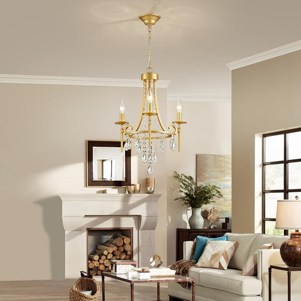 Small Crystal Chandelier, 3-Lights Modern Crystal Chandeliers for Dinning Room, Wagon Wheel Gold Chandelier, Farmhouse Hanging Pendant Light Fixture for Bedroom Hallway Entryway Bar Kitchen Bathroom7