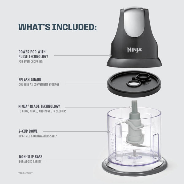 Ninja Express Chop Manual Food Processor, 16Oz Bowl, Gray, NJ100GR | One-Touch Pulse Chops, Grinds & Purees Garlic, Herbs, Nuts & More. 3-Cup Capacity, Stainless Blades, Dishwasher Safe.7