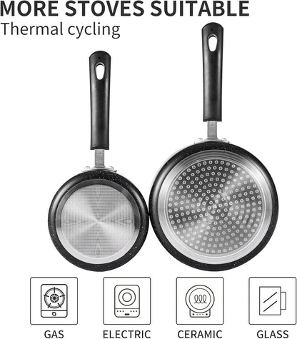 Nonstick Saucepan Set - 1 Quart and 2 Quart,Ultra Non Stick Sauce Pan Small Pot with Glass Lid,Great for Home Kitchen Restaurant,Black2