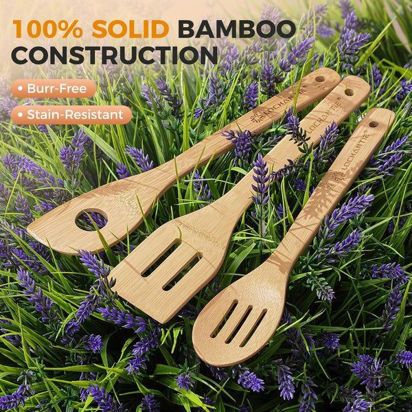 Wooden Spoons for Cooking Bamboo Utensils Set (6 Pieces) - Essential Tools Wooden Spoons & Spatula for Everyday Stirring, Mixing, Flipping & Serving, Gentle on Nonstick Cookware9