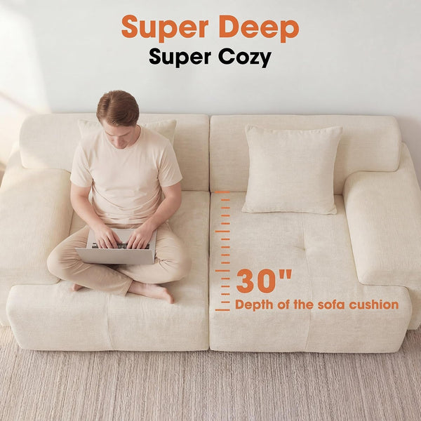 84" Modular Loveseat Couch, 30" Deep Seat Boneless Sofa, Beige3