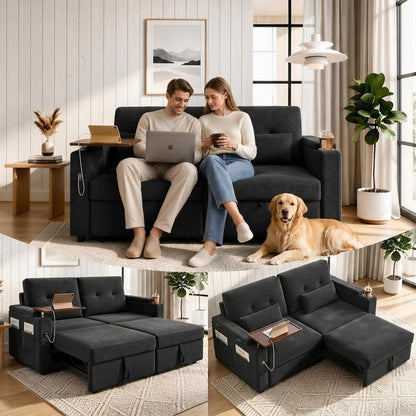 73" Sleeper Sofa, Convertible Sofa Bed with Pull Out Couch, Black1