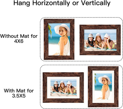 4X6 Picture Frame Distressed Farmhouse Wood Pattern Set of 4,Display 3.5X5 with Mat or 4X6 without Mat,Multicolour3