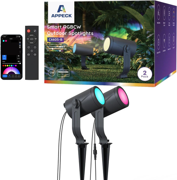 Smart Landscape Lighting Kit 12W, 2 Pack Outdoor Spot Lights RGBCW1