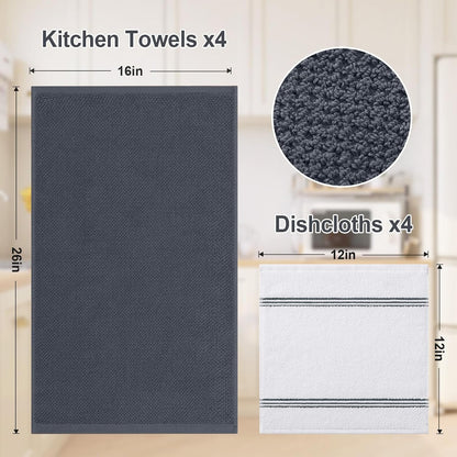 Dual Design Kitchen Towels and Dishcloths Set, 8 Pack, Dark Grey4