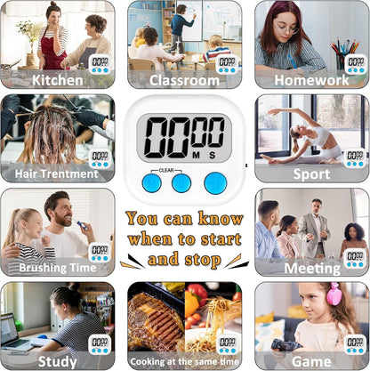 Digital Kitchen Classroom Timers for Kids Cooking 6Pcs Multicolora | Strong Magnetic, Large Screen, Big Button, Kitchen Timers for Cooking Teacher Study, Blue Green Pink Purple White Orange6