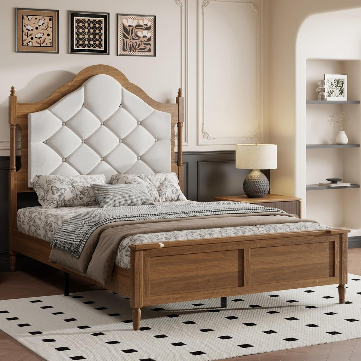 57-tall-full-size-wood-bed-frame-with-upholstered-headboard-brown
