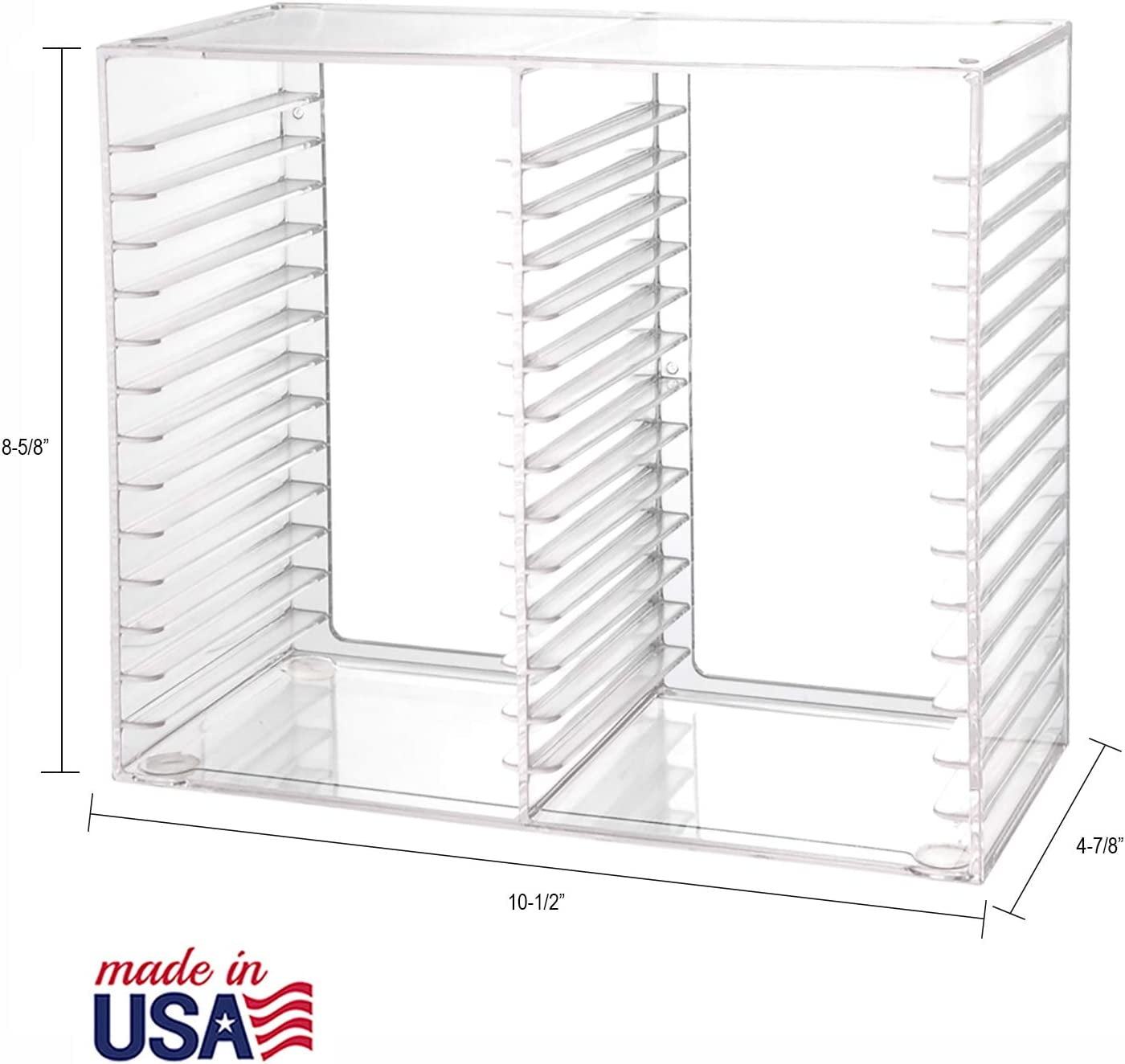 stackable-clear-plastic-cd-organizer-with-rubber-feet-rectangular-jewel-cases-holder-perfect-for-theatre-room-holds-up-to-30-cd-cases-made-in-usa