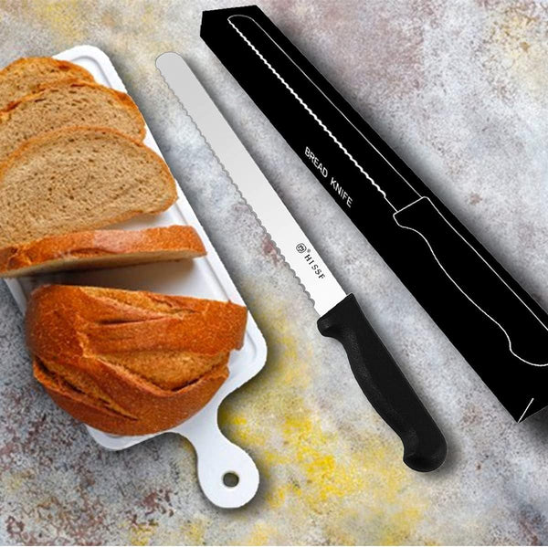 Serrated Bread Knife with Sheath 10 Inch, Black Upgraded Stainless Steel Razor Sharp Wavy Edge Wide Bread Cutter, for Slicing Homemade Bread, Bagels, Cake,Dishwasher Safe7