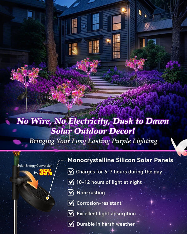Solar Garden Lights, 6PK Purple Phalaenopsis Solar Flowers Outdoor Waterproof, Solar Lights Decorative for Garden,Yard Decor, Outdoor Decor3