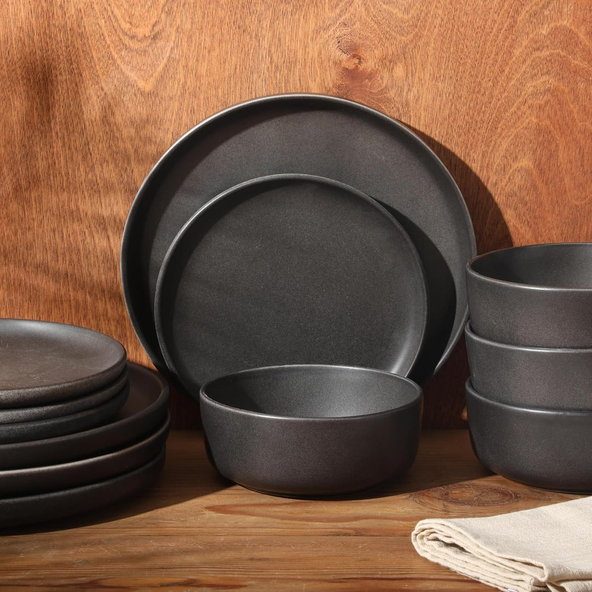 pasco-12-piece-service-for-4-plates-and-bowls-reactive-glaze-dishes-stoneware-ceramic-dinnerware-set-black