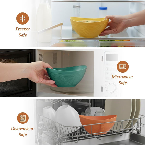 Wheat Straw Bowls 26 OZ Oval Serving Bowls 6 PCS Unbreakable Plastic Cereal Bowls for Kitchen, Party, Camping, Dorm, RV Bowl Set for Soup, Salad, Snack, Microwave and Dishwasher Safe (Multi)7
