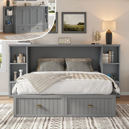 Queen Size Murphy Bed with Bedside Tables & 3 Storage Drawers4