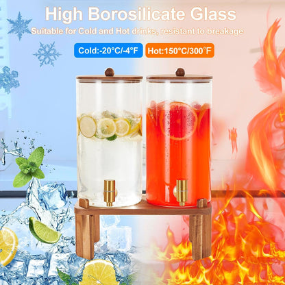 1.5 Gallon Drink Dispenser: 2P Glass Dispenser W/Wood Stand | 6L Large Capacity-Stainless Steel Spigot-Beverage Container for Lemonade/Juice/Sun Tea-Ideal for Home Gatherings&Party Drink5