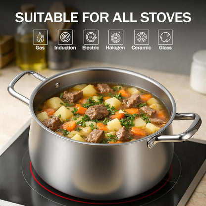8QT Tri-Ply Stainless Steel Induction Stock Pot with Lid | Heavy Duty Nonstick Build, Great for Soup Pasta Canning Simmering & Boiling, Even Heat Distribution, Easy to Clean Cookware4
