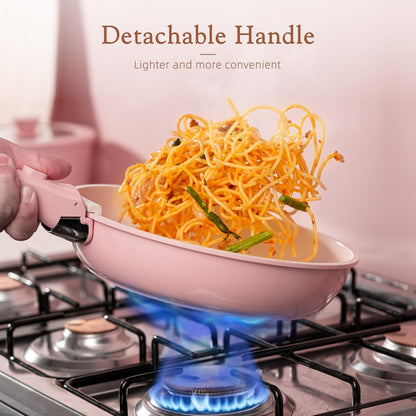 21 Pcs Pots and Pans Set Non Stick, Ceramic Cookware Set Detachable Handle, RV Kitchen Cooking Set Removable Handles, Oven Safe, Induction Ready, Stackable, Pink, Fathers Day Gift for Men4