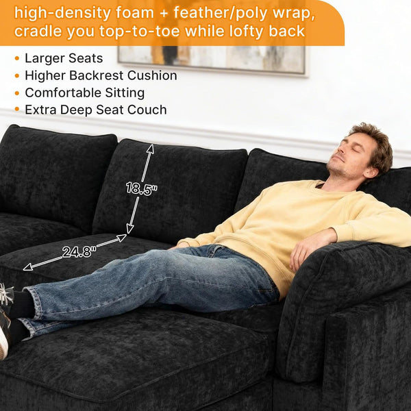 126" L Shaped Sofa with Ottoman, Sectional Couch with Deep Seat,Grey6