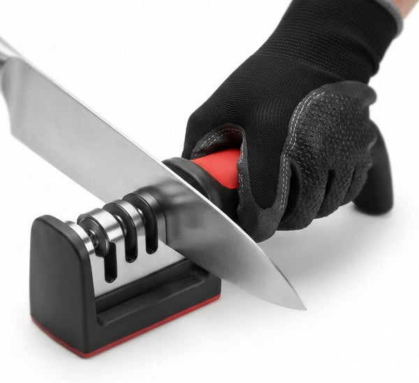 4 Stage Manual Knife Sharpener for Kitchen, 4 in 1 Scissor Sharpener Helps Repair, Restore, Polish Blades and Cut-Resistant with Non-Slip Grip1